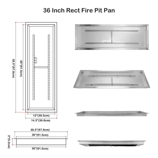 Stanbroil Kit Quemador Rectangular 36" Drop-in Fire Pit, Encendido por Chispa, Gas Propano