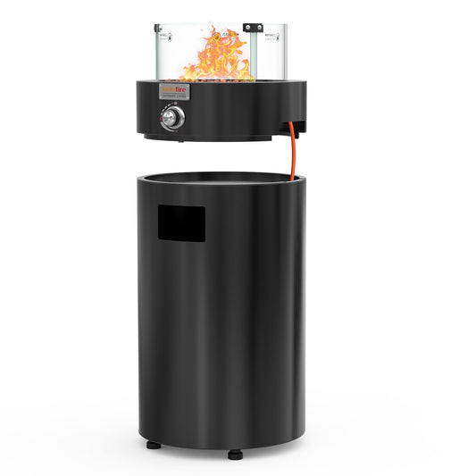 Onlyfire Fogata de Gas Redonda 6,85 kW con Rocas de Lava, Protector de Vidrio y Ruedas