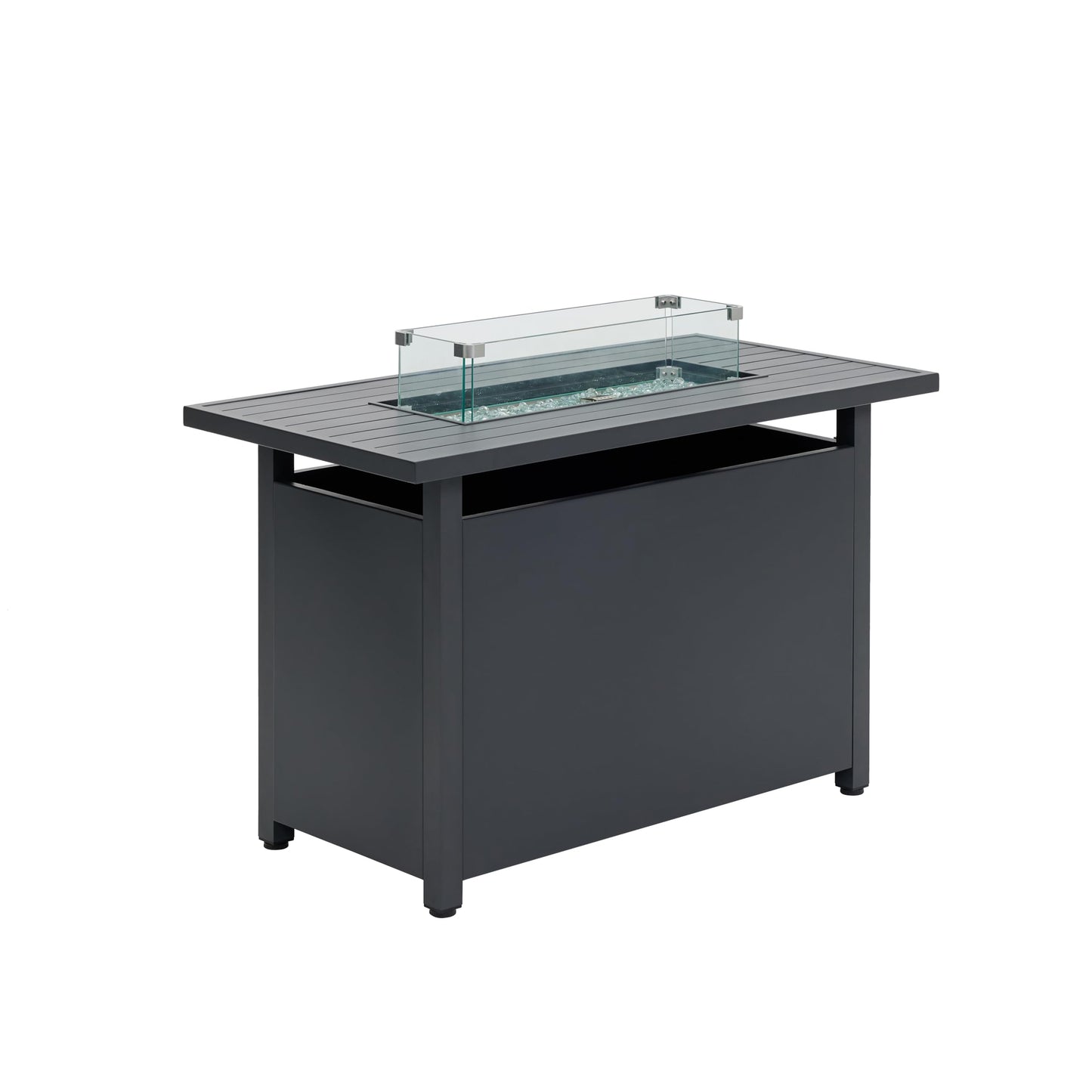 Mesa de Fuego Exterior con Piedras Volcánicas, Protector de Vidrio y Cubierta, Gris