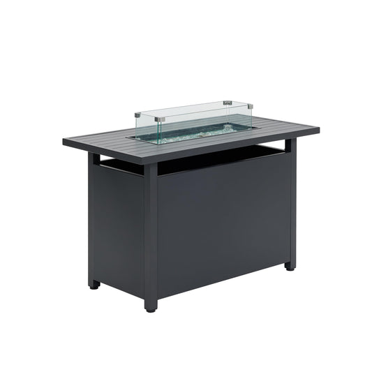 Mesa de Fuego Exterior con Piedras Volcánicas, Protector de Vidrio y Cubierta, Gris