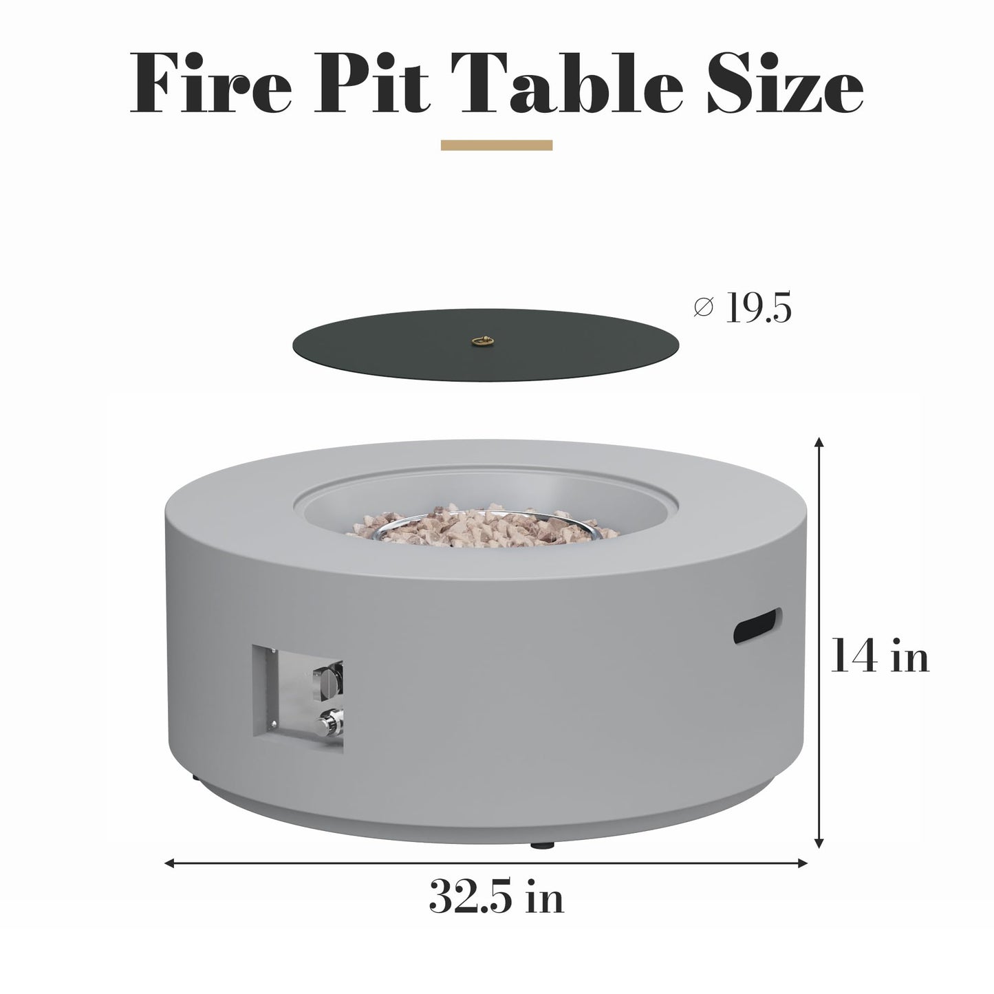 HongTaok Mesa de Fuego Propano 82,6 cm, 50000 BTU, CSA, Tapa, Cubierta y Rocas de Lava