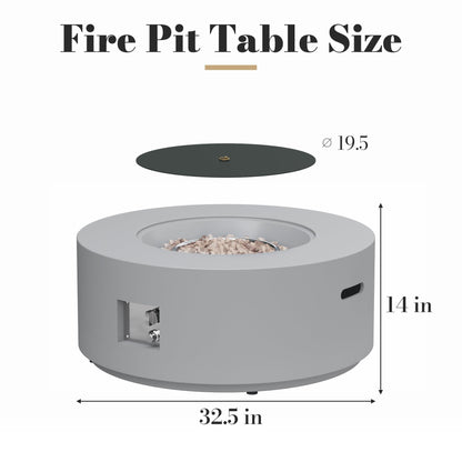 HongTaok Mesa de Fuego Propano 82,6 cm, 50000 BTU, CSA, Tapa, Cubierta y Rocas de Lava