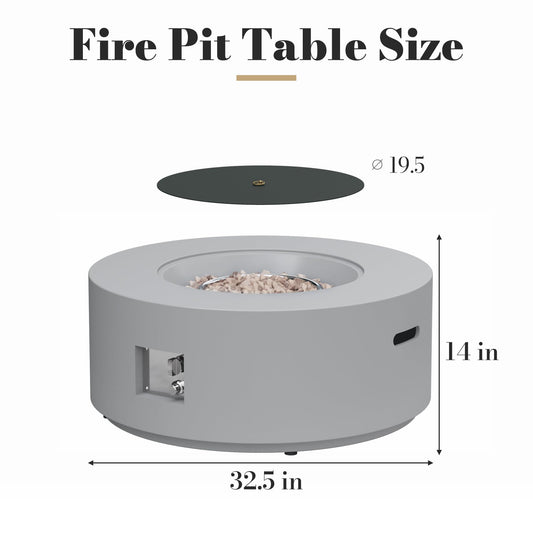 HongTaok Mesa de Fuego Propano 82,6 cm, 50000 BTU, CSA, Tapa, Cubierta y Rocas de Lava