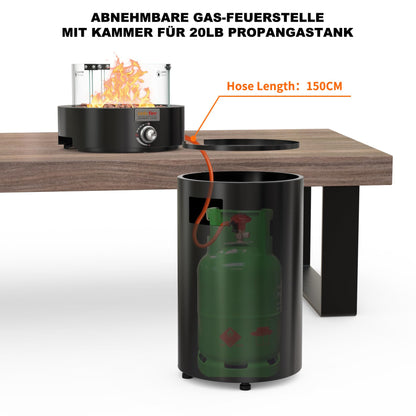 Onlyfire Fogata de Gas Redonda 6,85 kW con Rocas de Lava, Protector de Vidrio y Ruedas