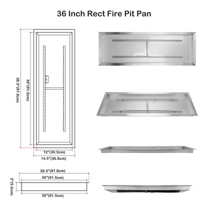Stanbroil Kit Quemador Rectangular 36" Drop-in Fire Pit, Encendido por Chispa, Gas Propano