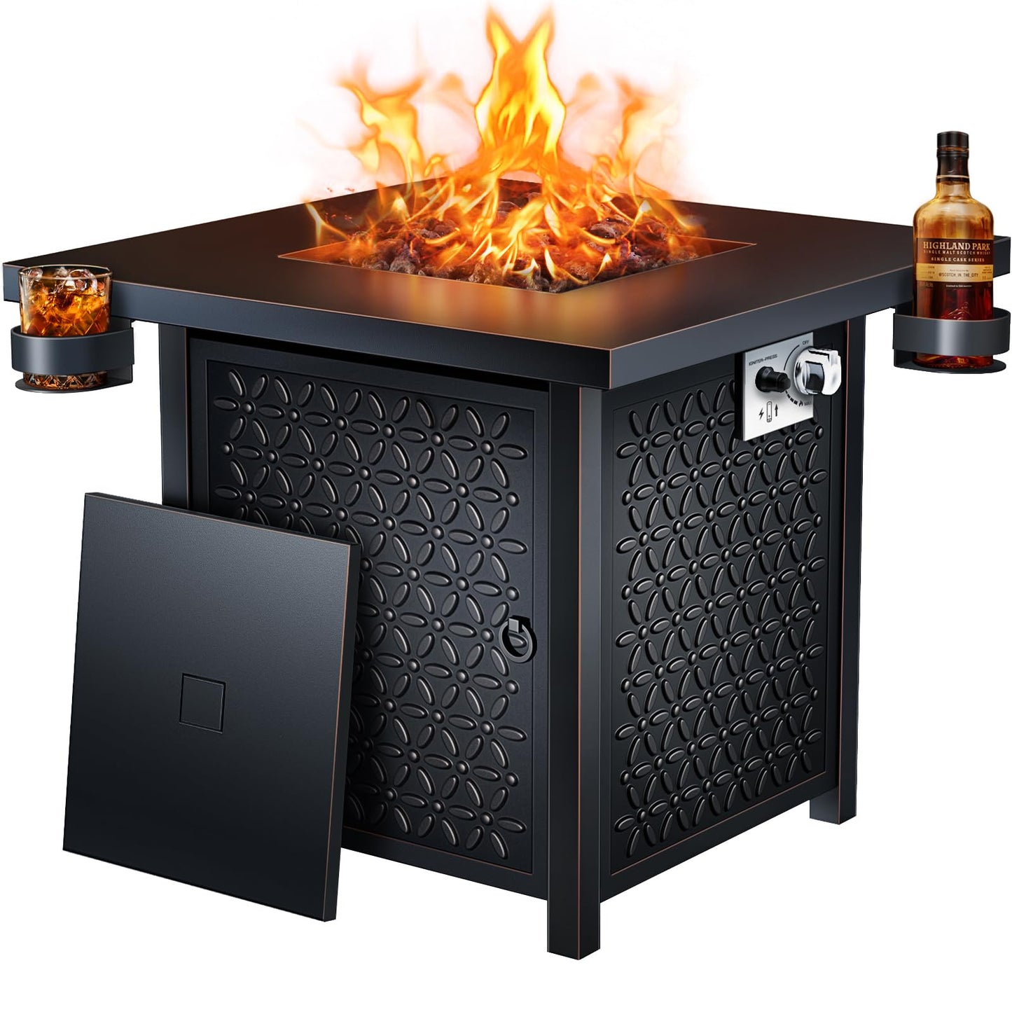 Ciays Brasero de Gas Propano 71 cm, 50000 BTU, Encendido por Pulso, Negro