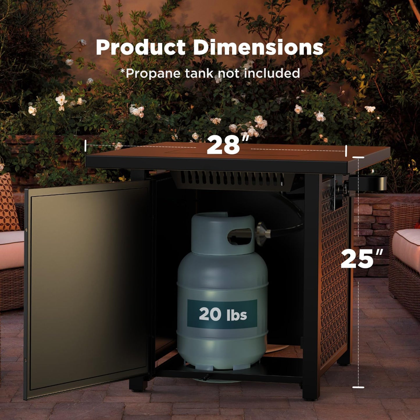 Ciays Brasero de Gas Propano 71 cm, 50000 BTU, Encendido por Pulso, Negro