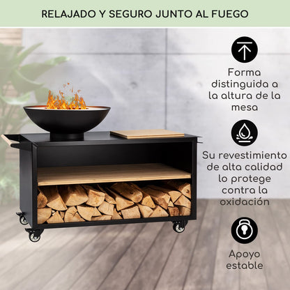 Blumfeldt Fireball Brasero Exterior de Leña, Acero, Para Jardín, Terraza y Camping