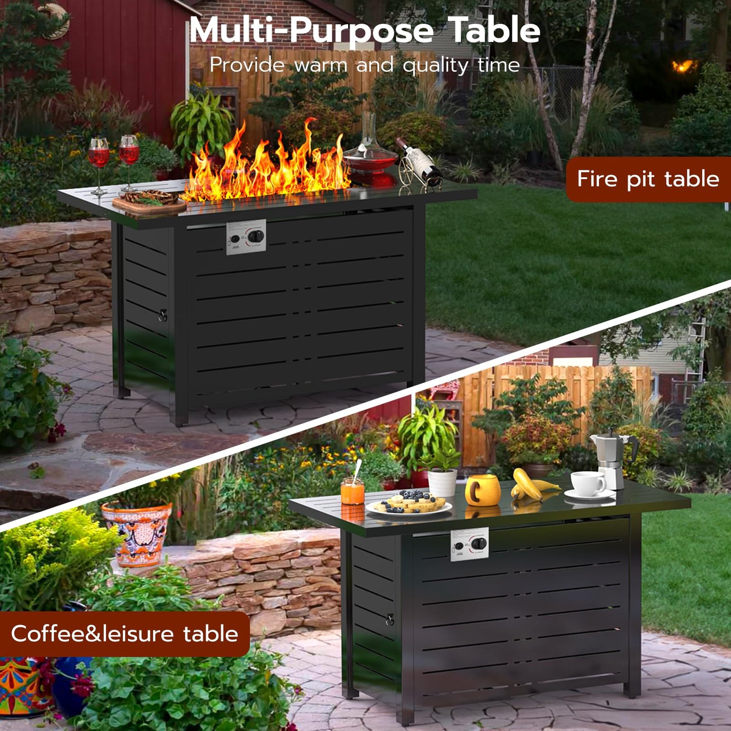 Ciays Brasero de Gas Propano 71 cm, 50000 BTU, Encendido por Pulso, Negro