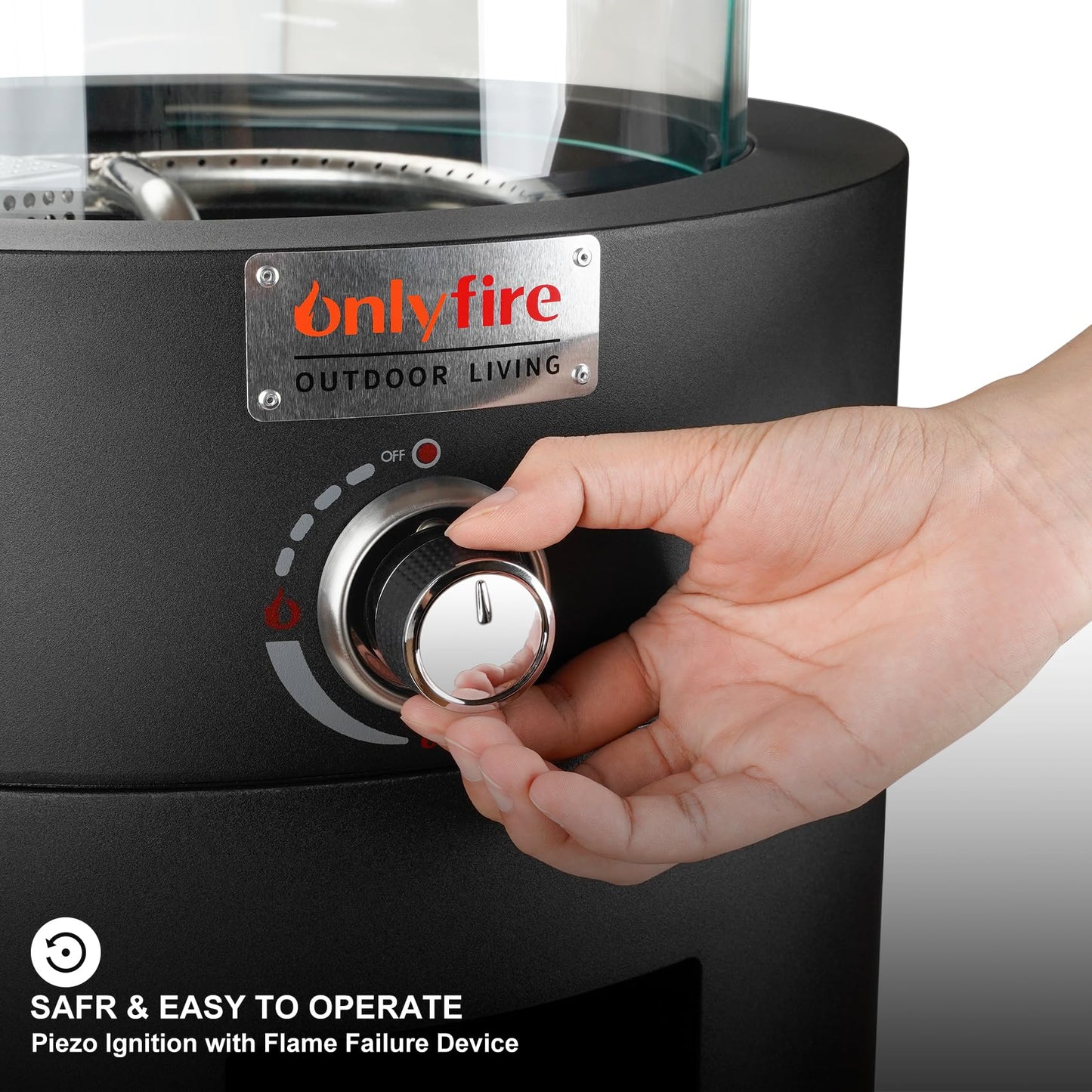 Onlyfire Fogata de Gas Redonda 6,85 kW con Rocas de Lava, Protector de Vidrio y Ruedas